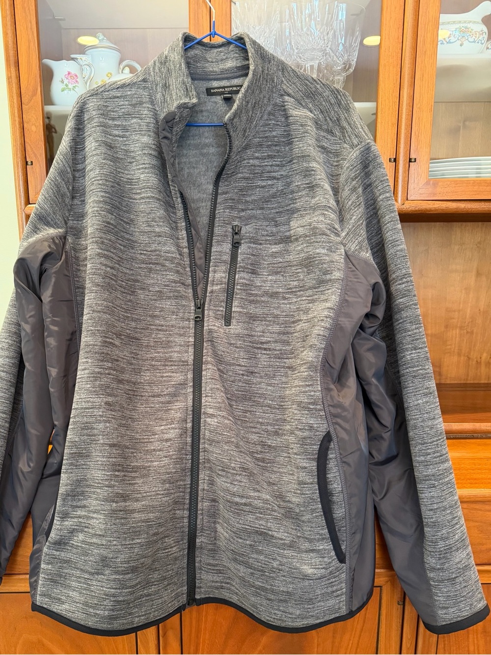 Banana republic’s Men's Gray arctic fleece Zip-Up Knit Hybrid Jacket size large